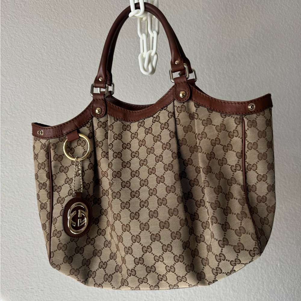 Gucci Brown and Tan Monogram Tote
